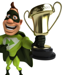 Priority IT superhero with an award.