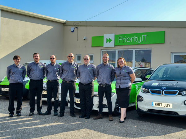 Priority IT team outside the office in Hawkeridge near Trowbridge.