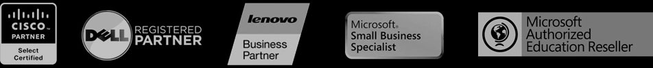 Logos of Priority IT's IT support partners including Cisco, Lenovo, Dell and Microsoft.
